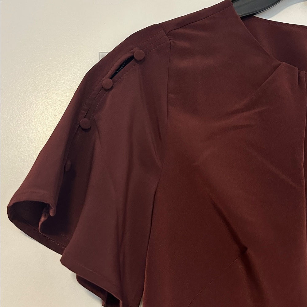 Ann Taylor Burgundy Short Flutter Sleeve Shift Dress Size 4P - Picture 3 of 8